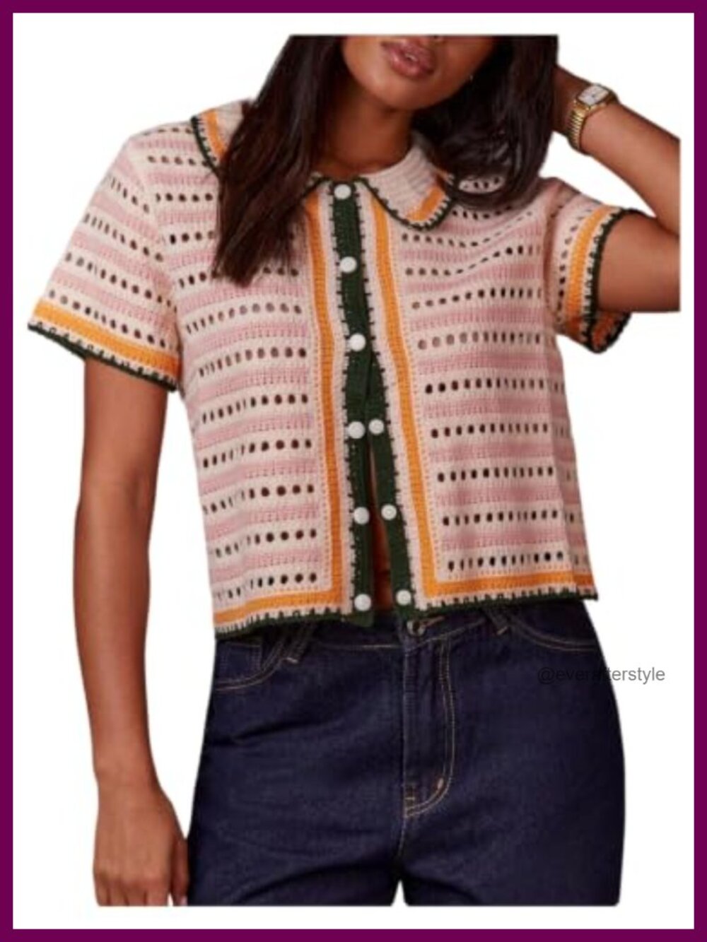 Crochet Striped Cardigan Hollow Out Lightweight Sweater Top